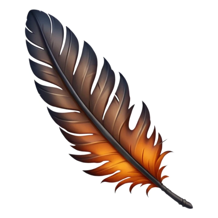iOS emoji, dark fantasy feather, burned edges, ember glow, soft shadow, minimal sticker