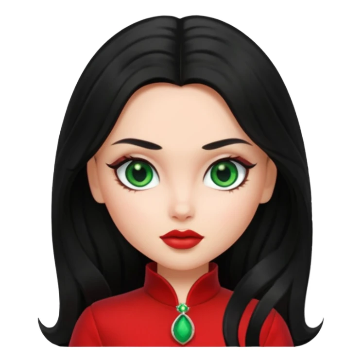 Bratz Jade black long hair green eyes, red outfit sticker
