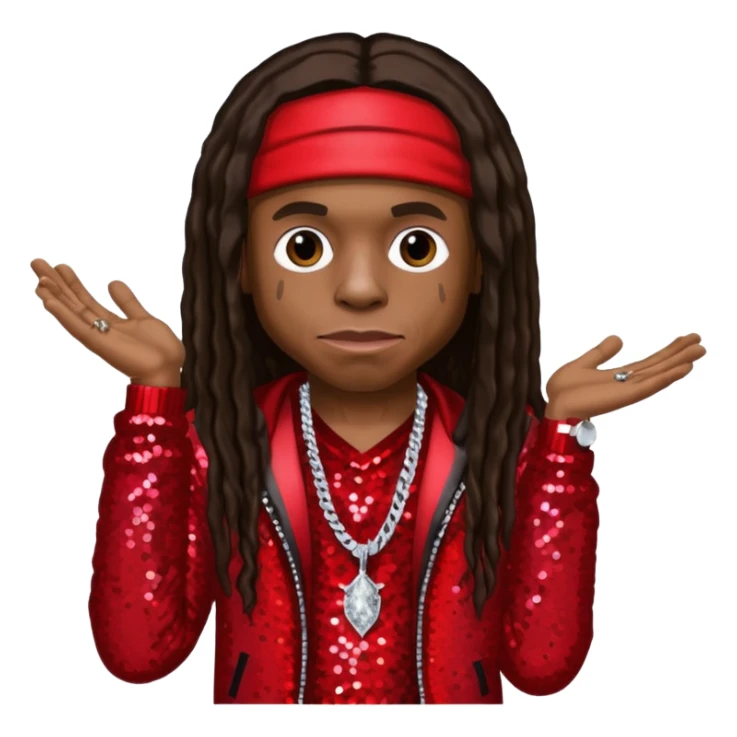 Lil Wayne with long dark brown hair, red sequin outfit sticker