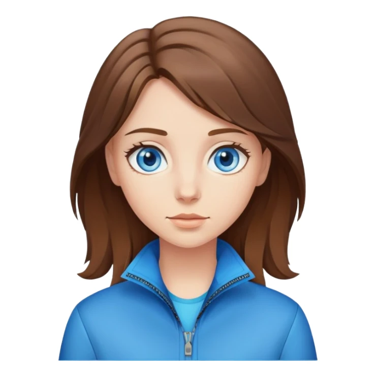 Brown haired girl with blue eyes wearing a zip jacket sticker
