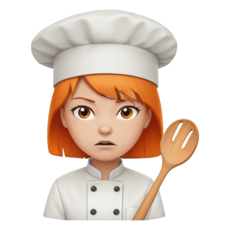 girl, Short orange hair, angry, wearing chef uniform and chef hat sticker