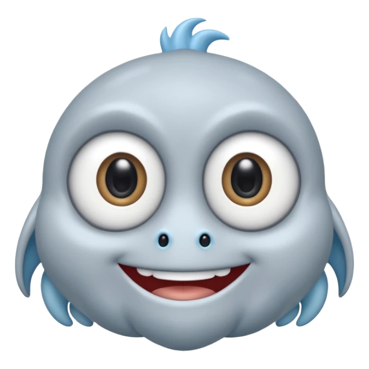 No head..it has 1 eye....stands upright ...wears clothing. is light grey and light blue..looks happy and cuddly... doesnt have a full head.... there is a appendage coming out of top of body with a single large eye sticker