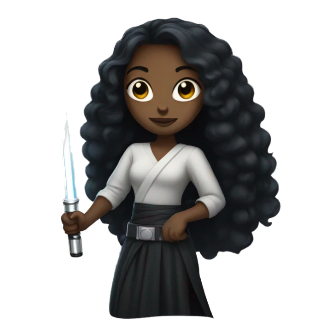 Black girl with long black hair holding light saber sticker