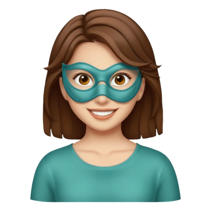 brown haired girl with a mask sticker