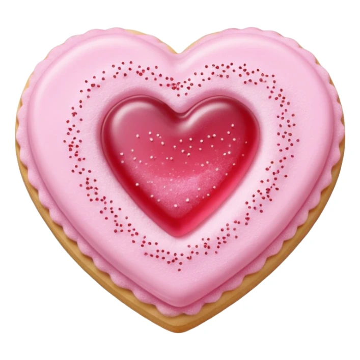 Realistic shortbread cookie in the shape of a heart with pale pink jelly middle filling and sprinkled powder sugar on top. sticker