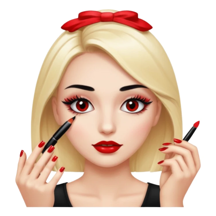 Girl doing make up with glossy nails and eyelashes sticker