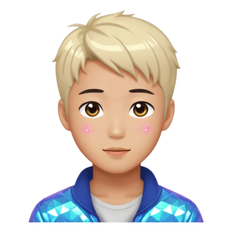 Gorgeous bright sparkly romantic Asian anime guy with blushing face aesthetic trending style outside sticker