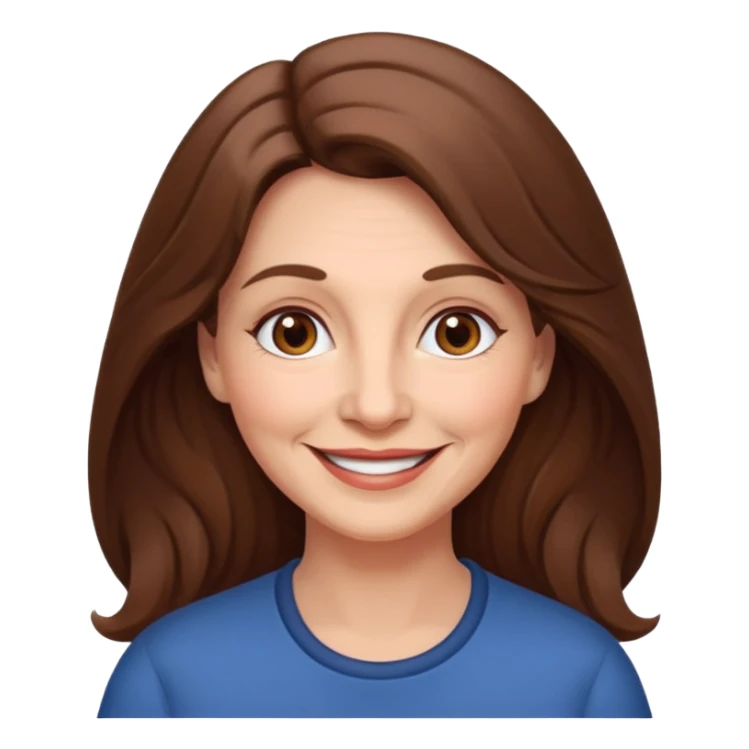 Woman 70, long brown hair, brown eyes, smiling sticker