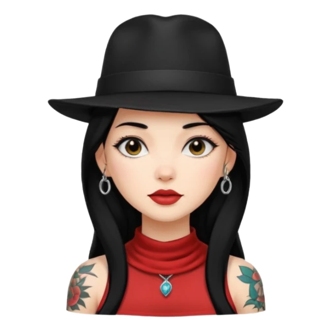 tattoo girl on her neck and body with black hat sticker