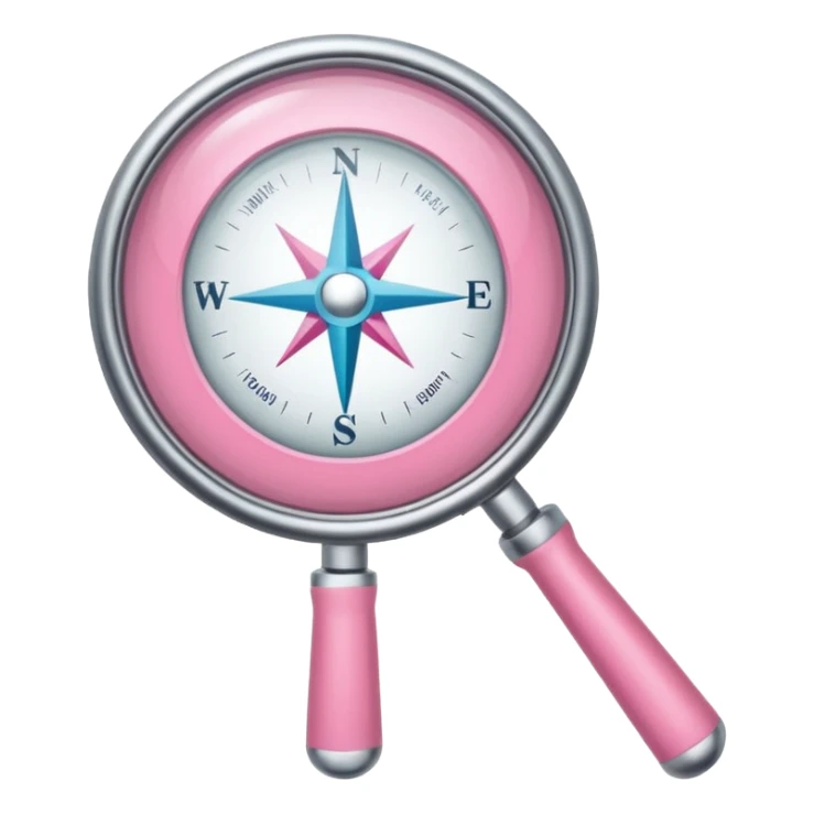 mix light pink dark pink and white girly internet compass logo with a small magnifying glass at the bottom sticker