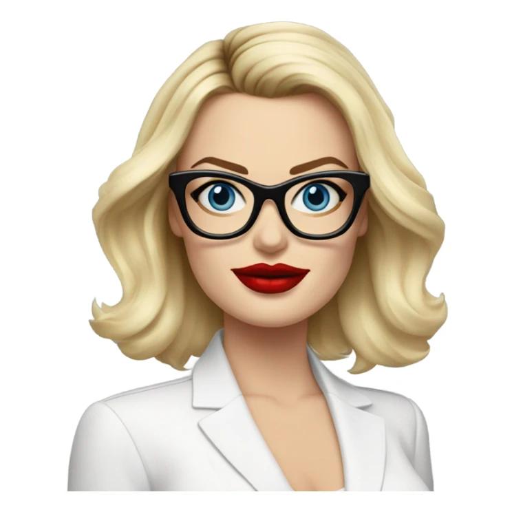 margot robbie, blue eyes, wearing black glasses and red lips  sticker