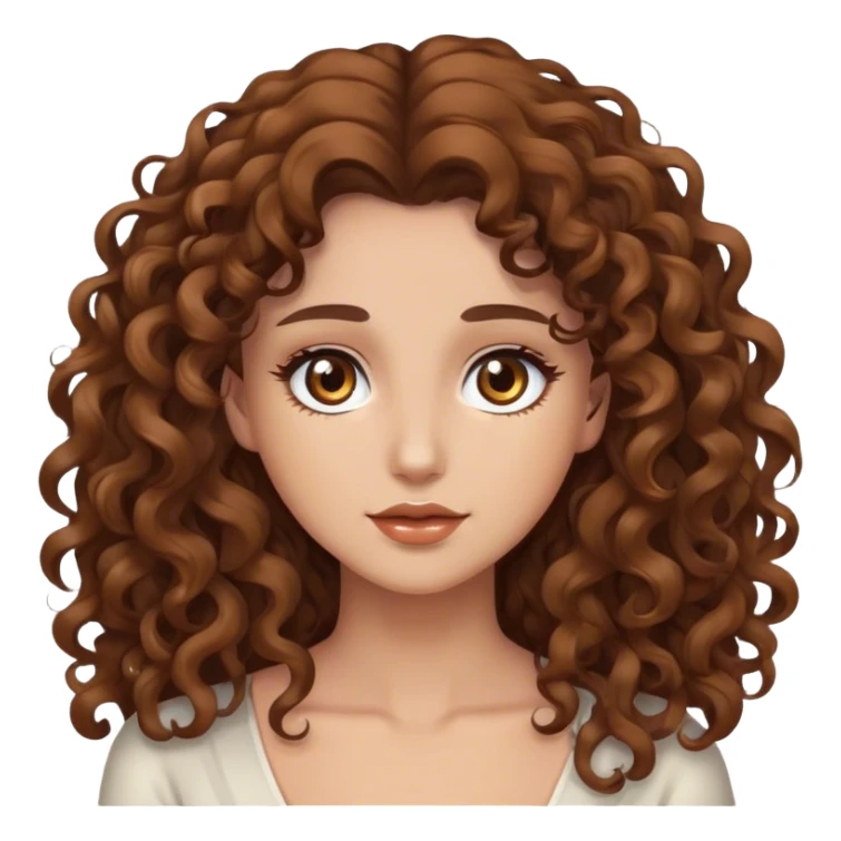 Beautiful woman, brown curly long hair light brown eyes white  sticker