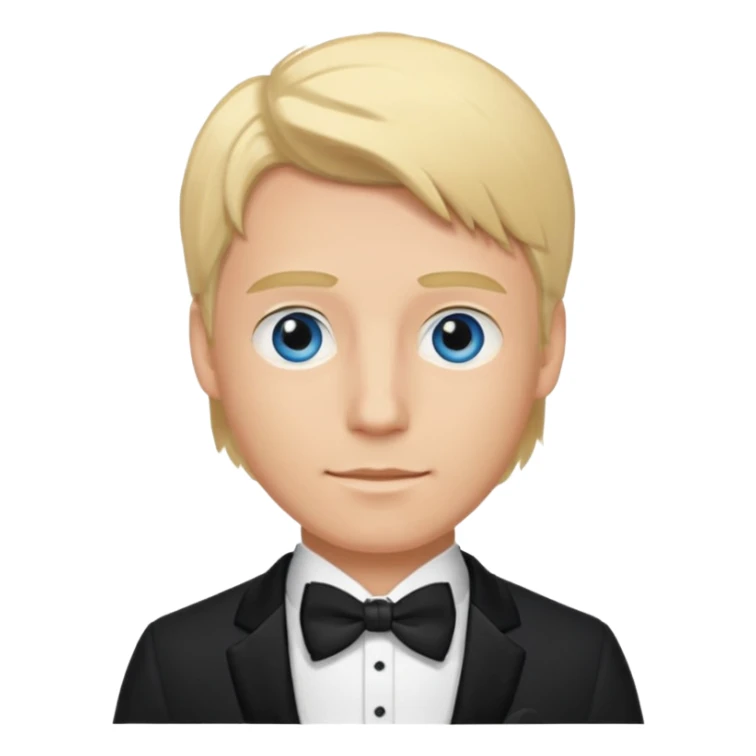 groom with blond hair and blue eyes wearing a tux sticker