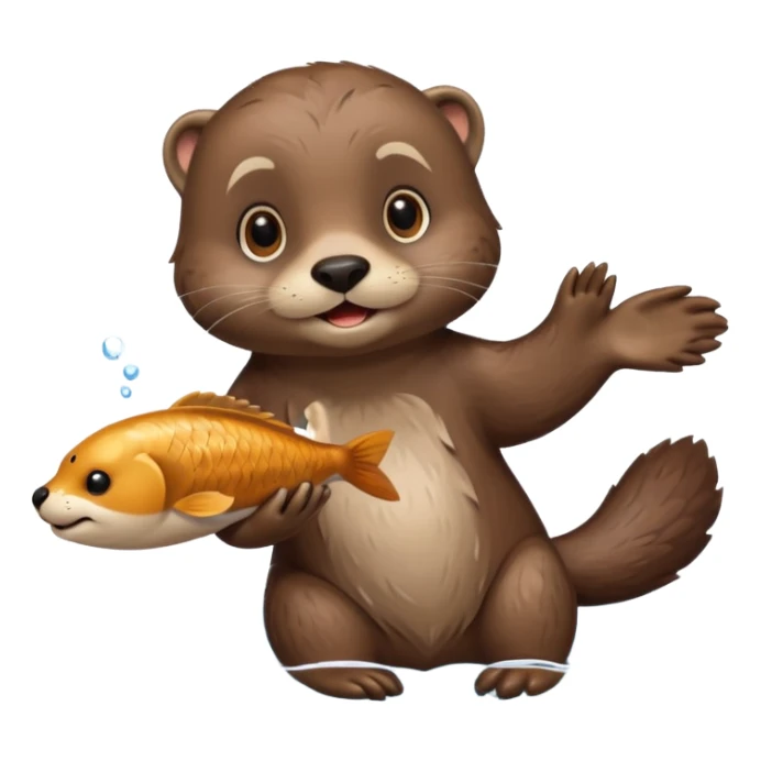 adorable otter floating on water, holding a fish sticker