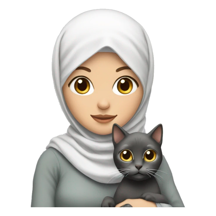 white pretty woman with hijab holding a cat sticker