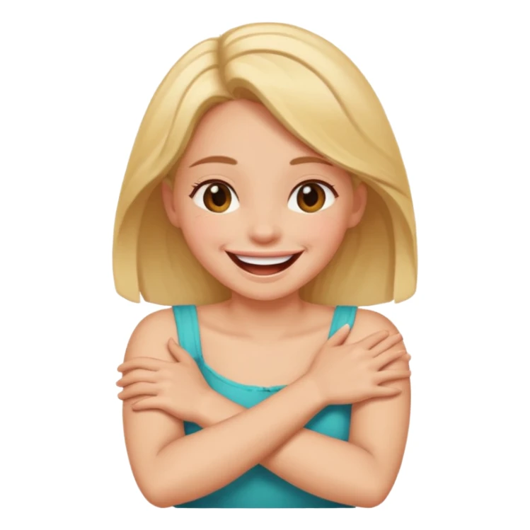 A girl laughing with her arms crossed around her neck  sticker