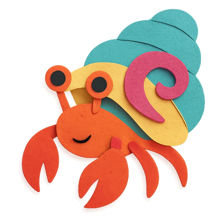 colorful and playful hermit crab in paper-craft style sticker