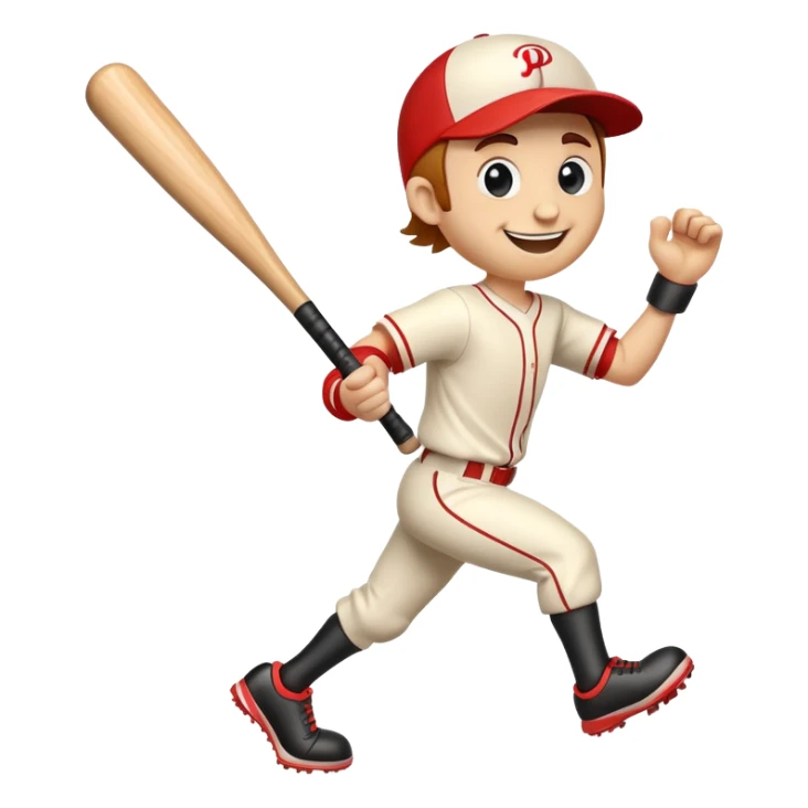 Cartoon baseball bat character with arms and legs in a running pose sticker