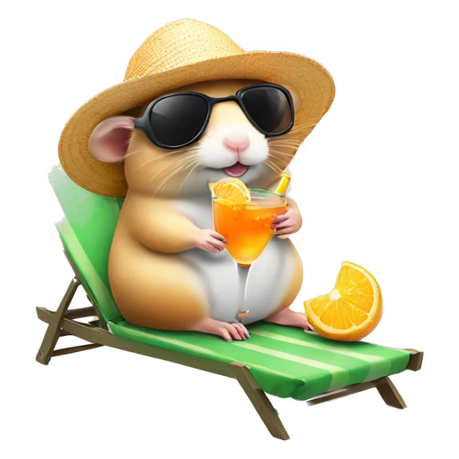 hamster with a sunhat and sunglasses drinking a coctail while laying in a sunbed sticker