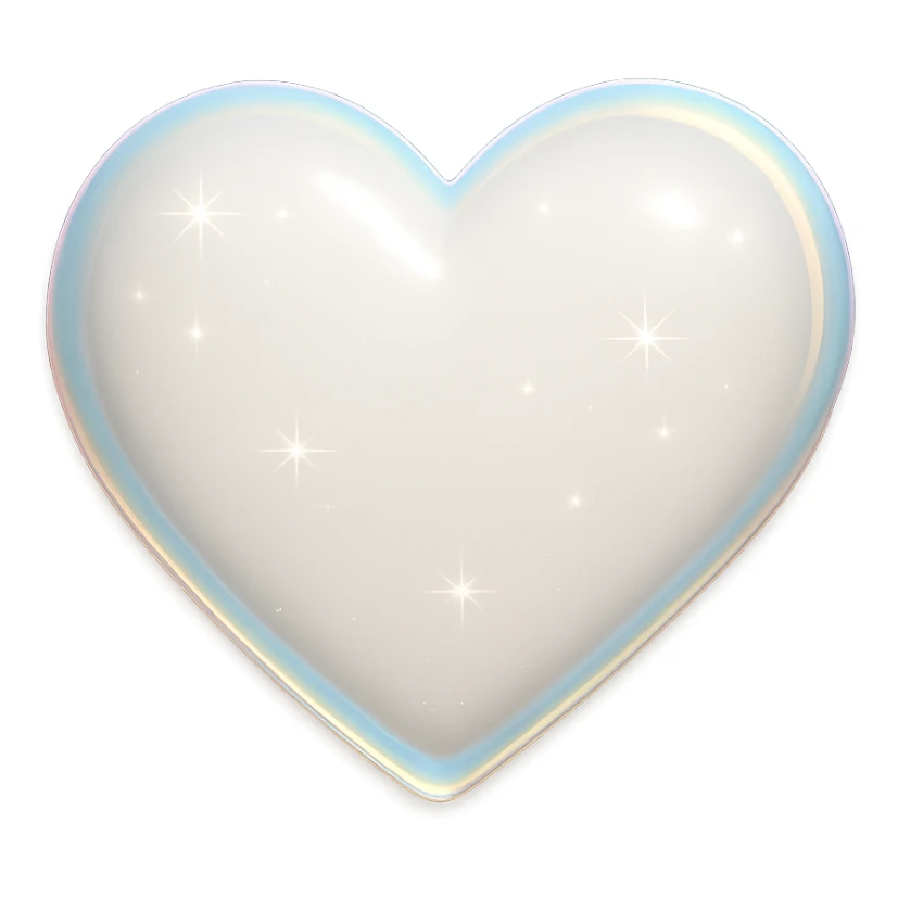 Remove the background, keep the photorealistic white heart with sparkles and iridescent outline, soft lighting, make background transparent. Maintain photorealistic style with sparkles, iridescent outline, and soft lighting on the white heart. sticker