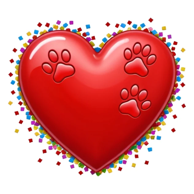 heart with a paw print and confetti sticker