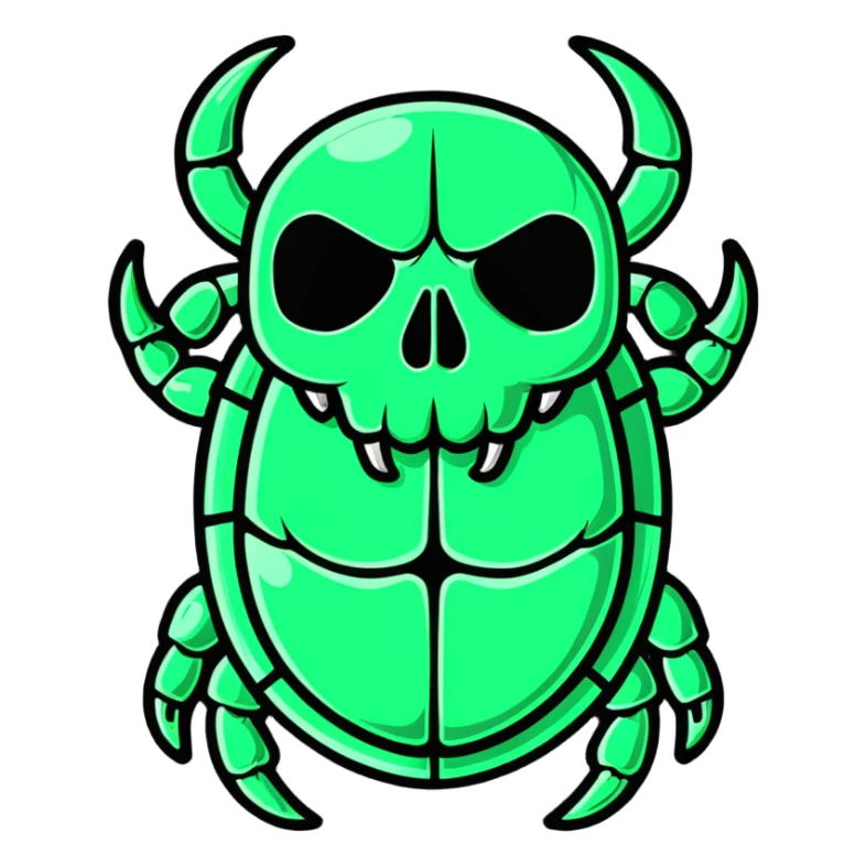 green shiny scarab with a skull as its body sticker