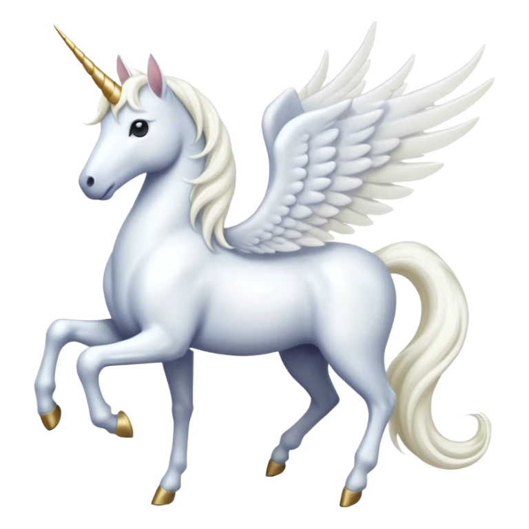 All white Cinematic Noble Unicorn with wings, slender with a flowing mane and tail and spiraled horn sticker