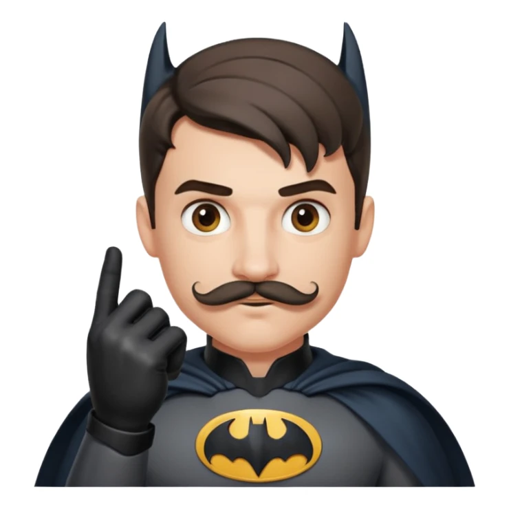 Young Batman curling his finger through his handlebar mustache sticker