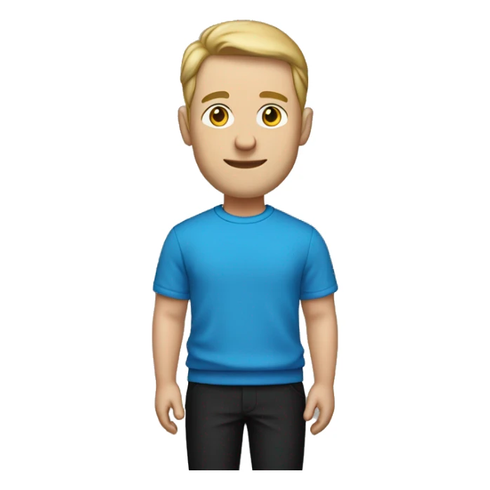 A Caucasian man with a blue sweatshirt on and black pants and black shoes on sticker