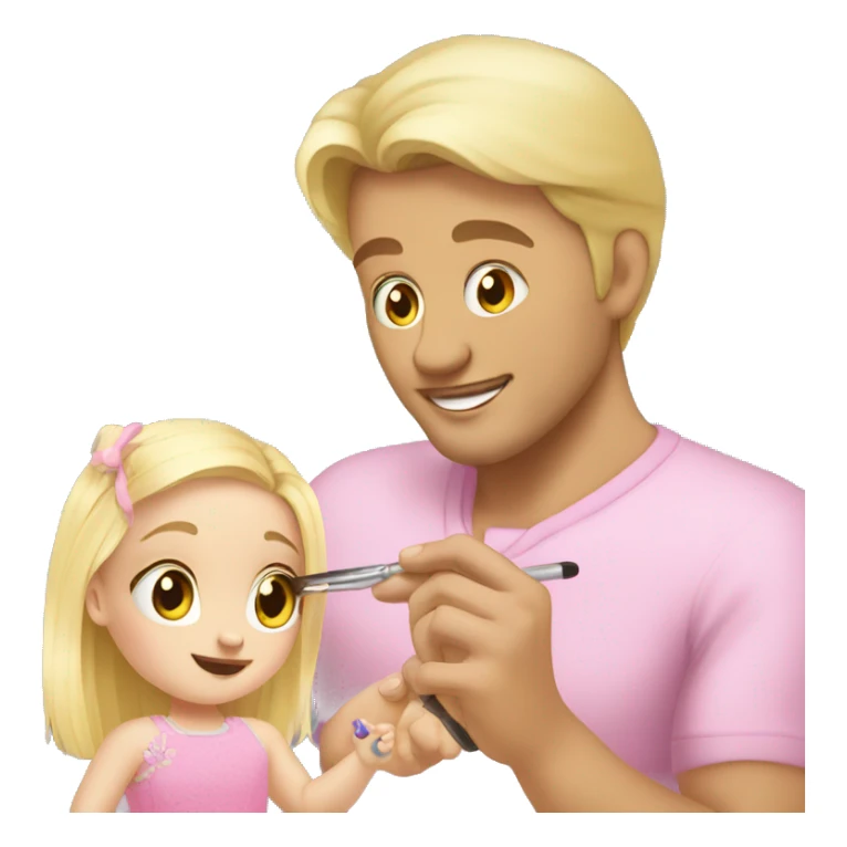 blonde babydaughter gives blonde dad a manicure sticker