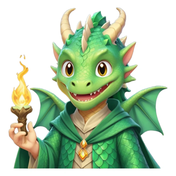 A dragon wearing wizard robes, casting a spell with a curious grin, portrait, bust up sticker