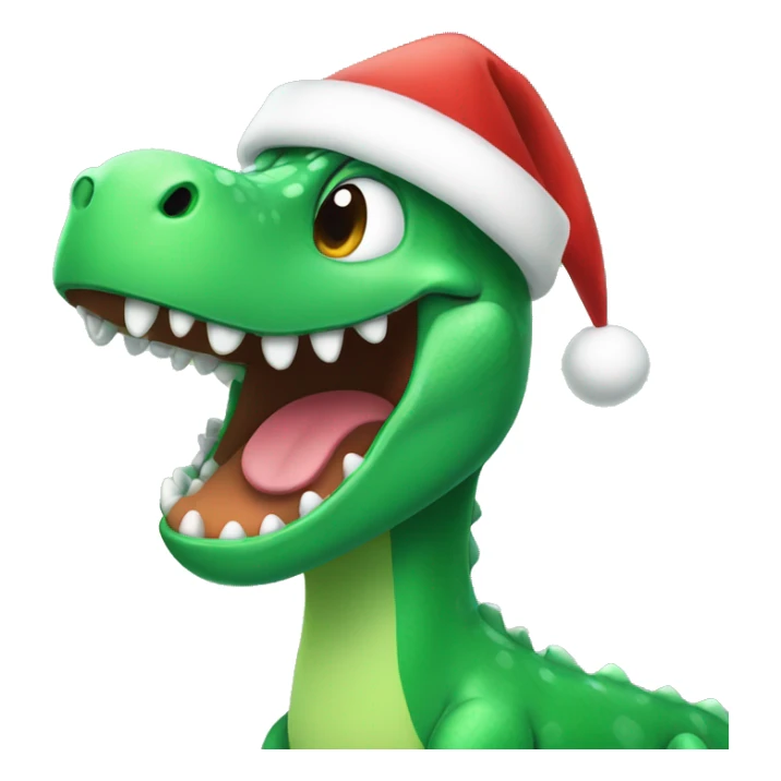 happy green dino wearing a santa hat sticker