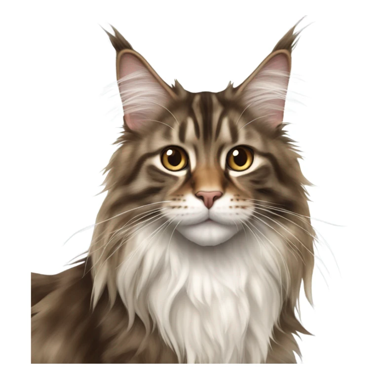 Realistic young maine coon long hair brown white sticker