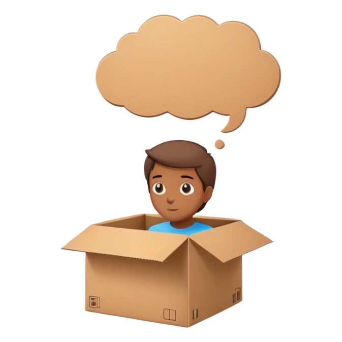 dreaming with a thought bubble of a box sticker