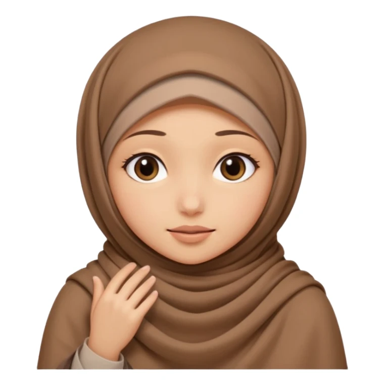 Hijabi girl sitting.     head covered
hands pulling the fabric in
shy-but-dramatic energy
“no cameras pls” but in a cute way
soft + mysterious vibe sticker