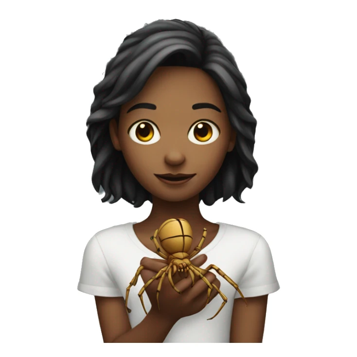 A girl holding a spider sticker