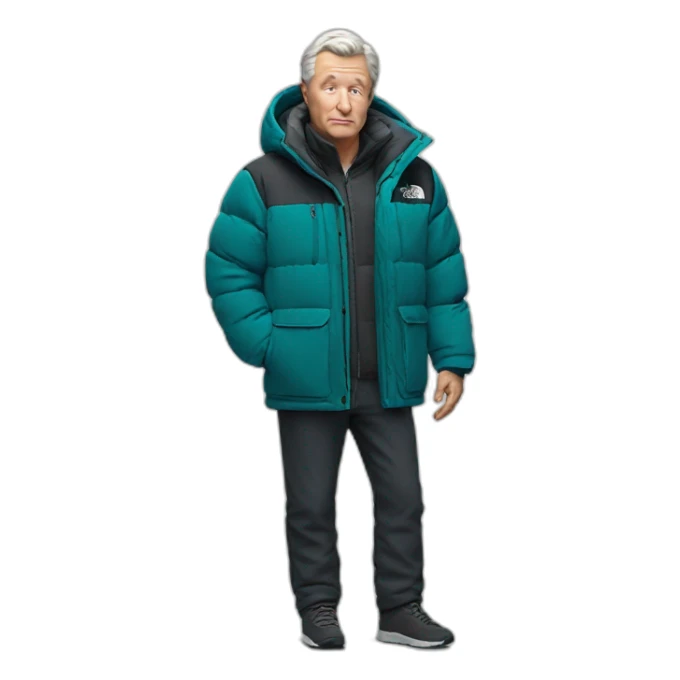 60 years old white men a bit fat with supreme north face jacket sticker