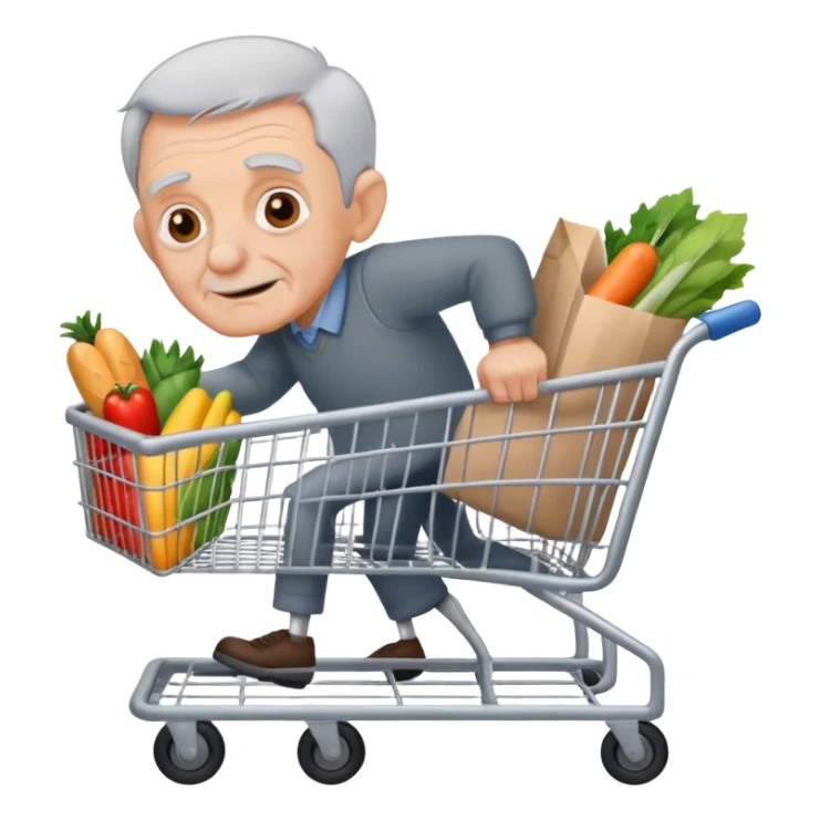 Clean shaven Old man stealing a grocery cart sticker