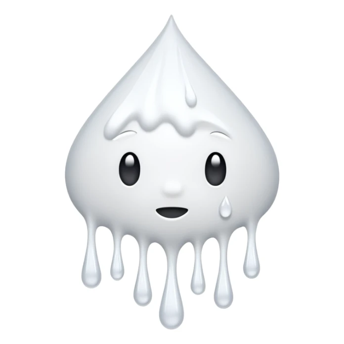 individual white glue white drops falling and dripping down out of a tube, falling in drops and strands, all white sticker