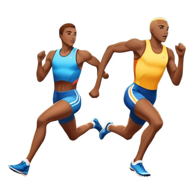 An icon featuring a vibrant stadium with cheering fans, bright lights, and a clear sky. an athlete sprinting on a track, with powerful strides and determination. The athlete's motion is dynamic, emphasizing speed and competition. sticker