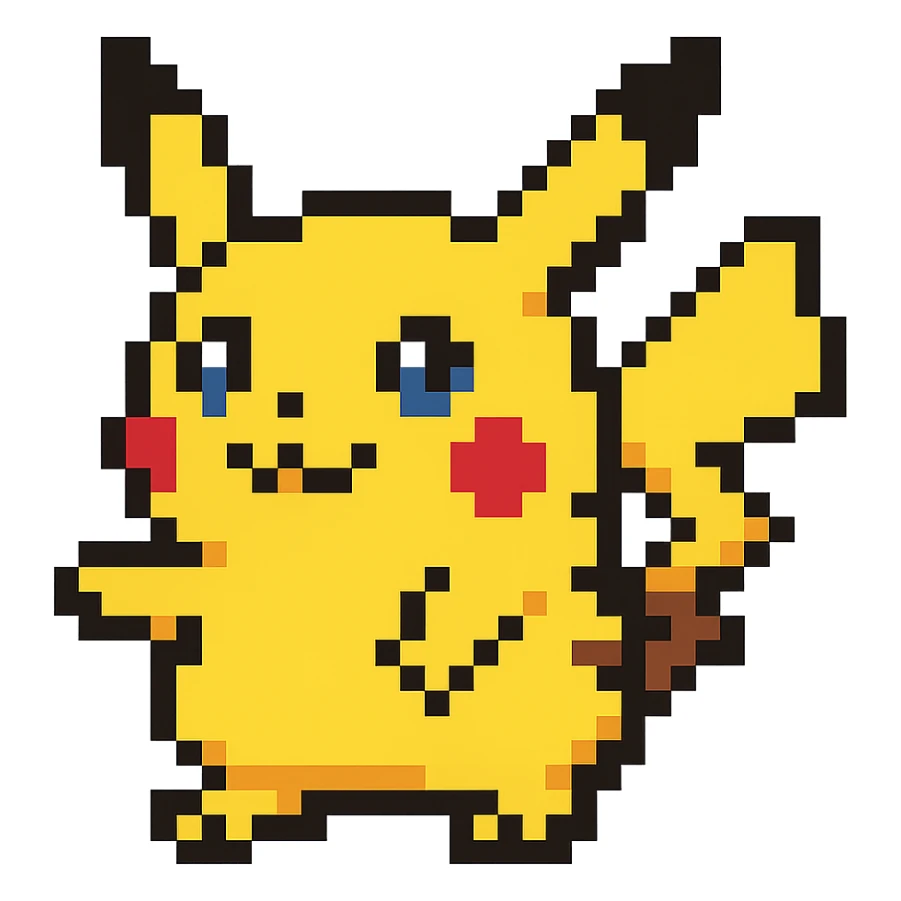 Make Pikachu with blue eyes, retro video game pixel art style, no background. Keep the pixel art style but change the eye color to blue. sticker