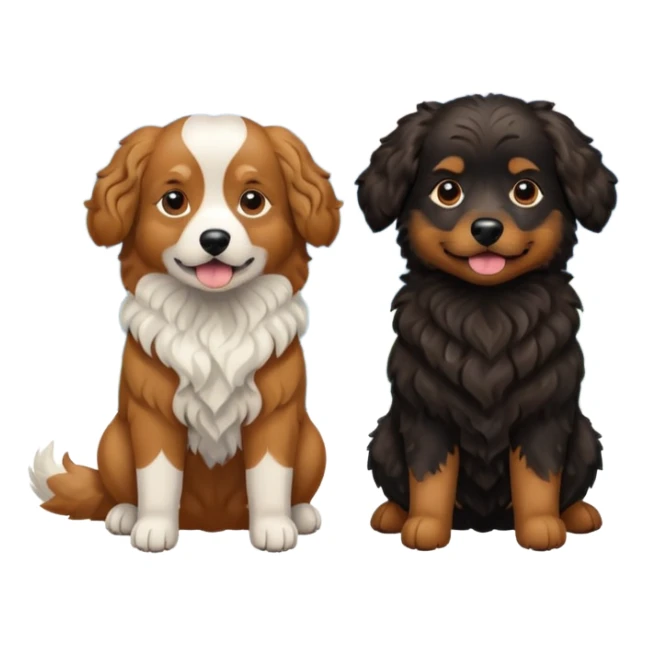 two dogs with wavy hair, one black and one brown with mountains sticker