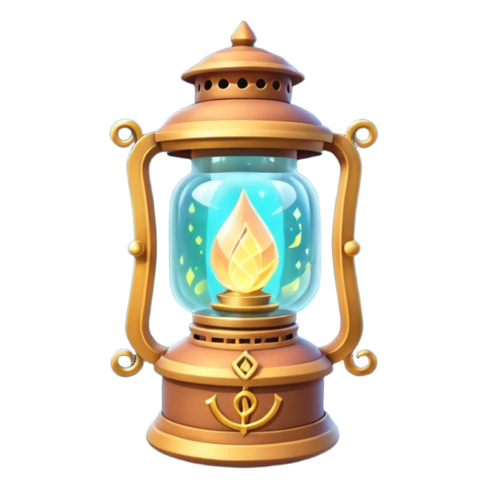 enchanted lantern object icon, strong magical glow, floating runes and sparkles, mystical light swirling inside the lantern, fantasy magic aura, 3D cartoon, mobile game icon style, centered, clean background, no text, no watermark sticker
