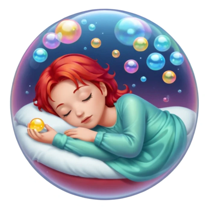 soap bubble with sleeing woman inside red hair sticker