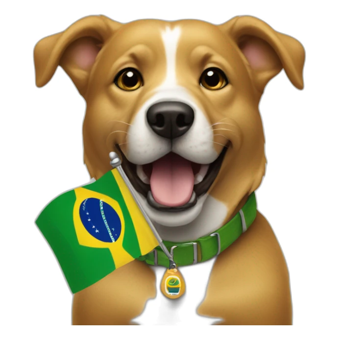 a caramel dog holding a brazilian flag sticker