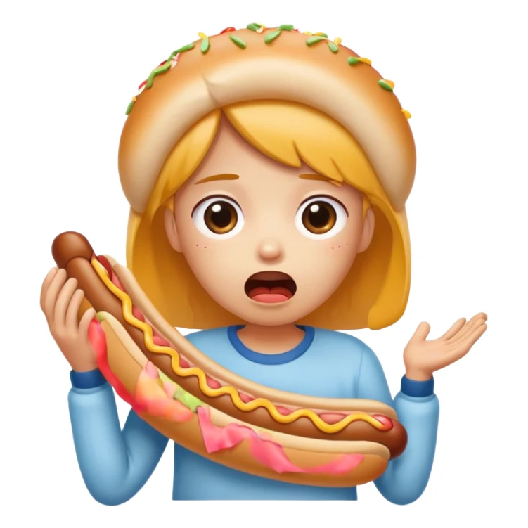 kawaii pleading face with hot dog in mouth struggling sticker