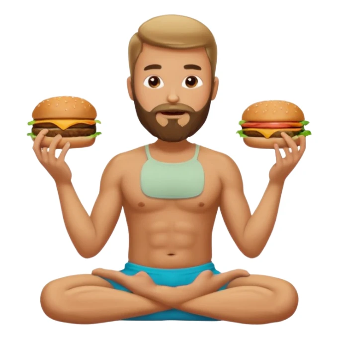 caucasian man with beard, eating burger in yoga pose sticker
