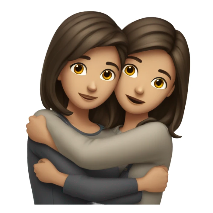 Two brunette best friends hugging one with short hair one with long hair girs sticker