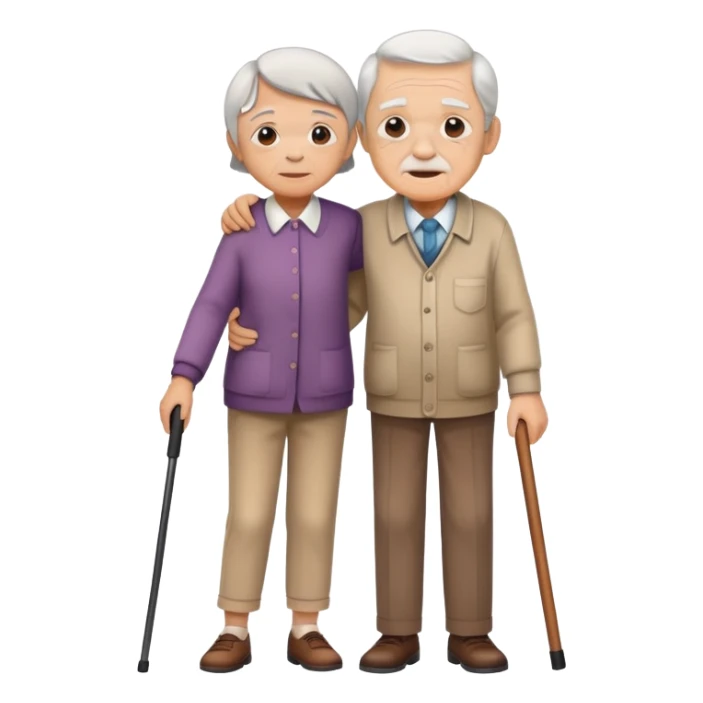 a child supporting an elderly person with a cane, warm and respectful sticker