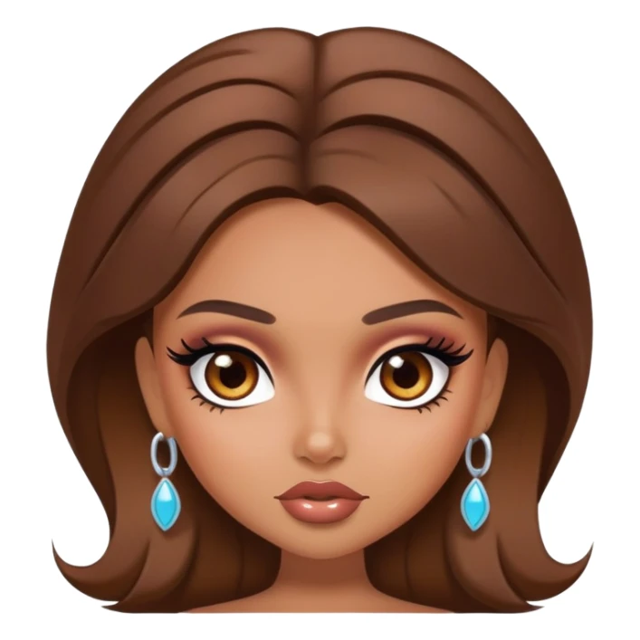 pretty bratz baddie, brown hair, brown eyes,  with makeup sticker